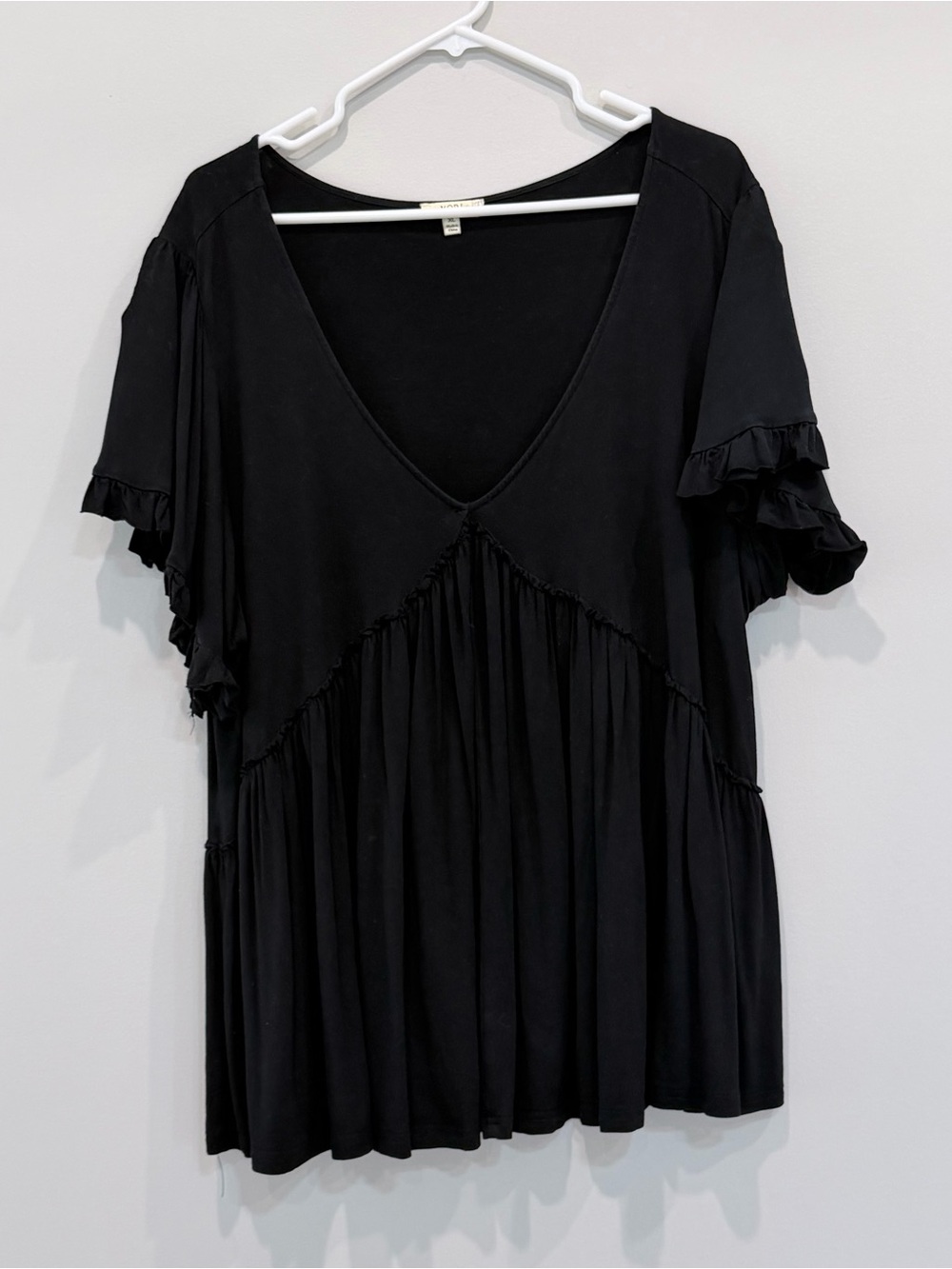 Kori Black V-Neck Ruffled Sleeve Tunic